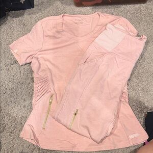 Jaanuu Light Pink Short Sleeve Top with Gold Zippers